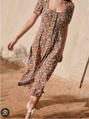 Sezane Victoria button front floral midi dress
